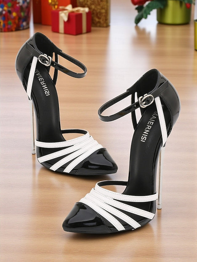 Women's Leather Patent Heels Stiletto and - Black Red