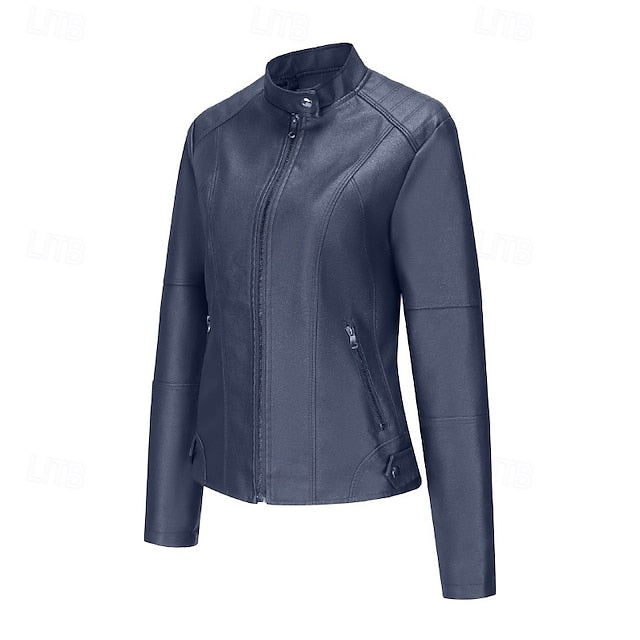 Faux Comfortable Women's Jacket Pocket Zipper Leather