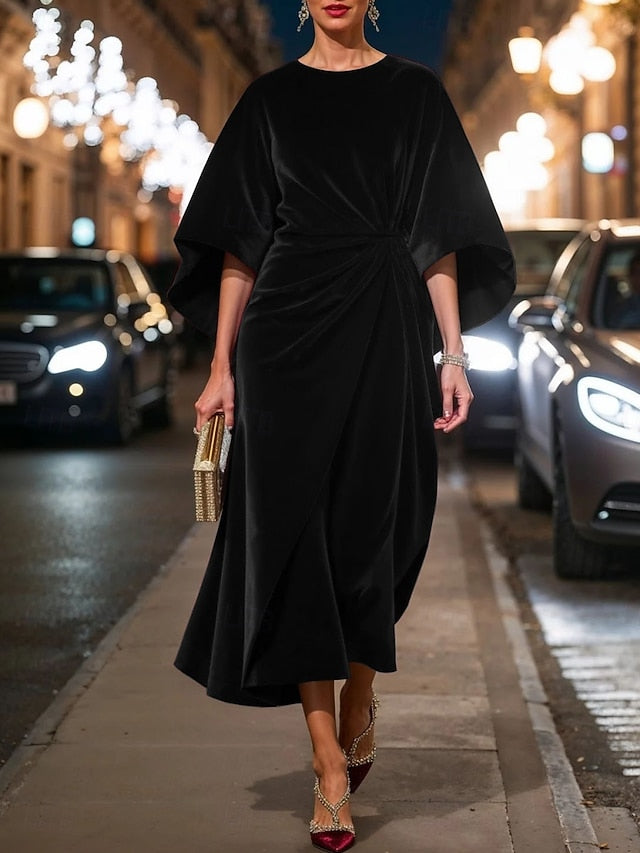 Women's Velvet Midi Dress Fit And Flare Dress Elegant Party