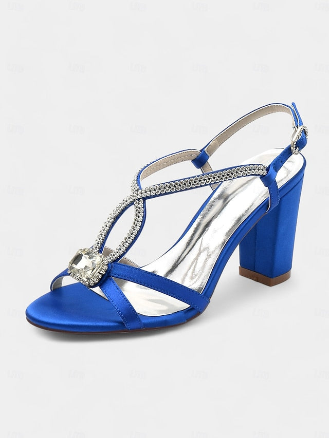 Blue Women's Rhinestone Royal – Sandals Elegant Satin
