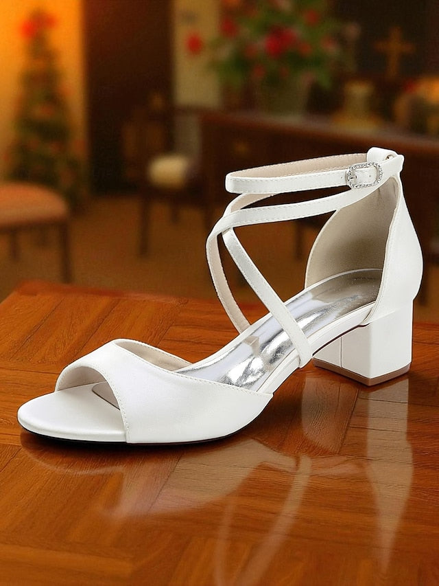 Heel with Ankle Women's Sandals Satin Block Elegant - Strap