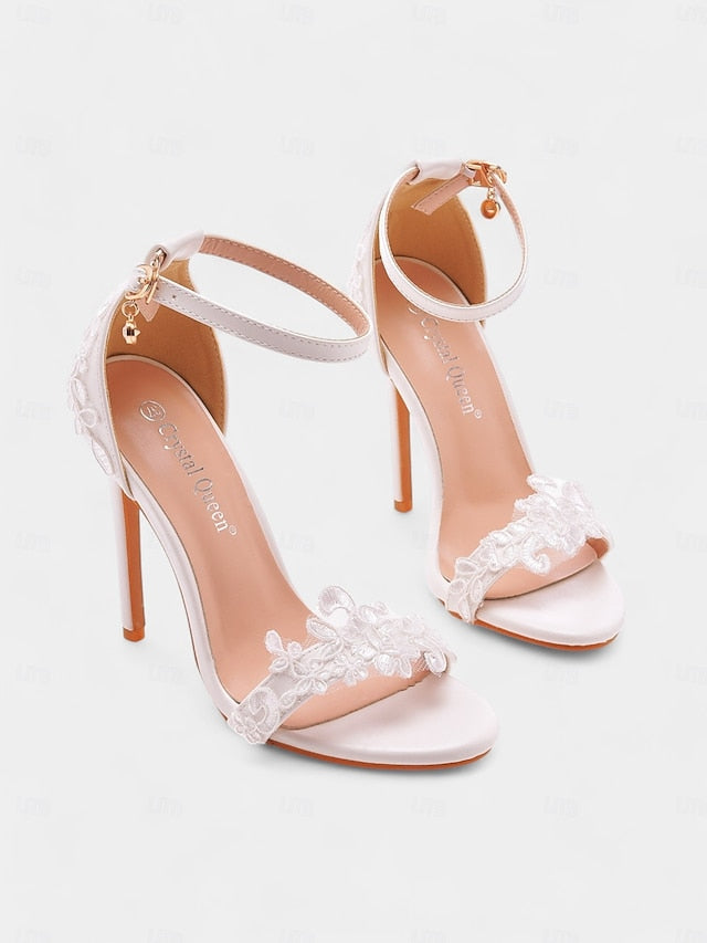 Wedding Ankle Lace with Strap White Women's Heels Stiletto