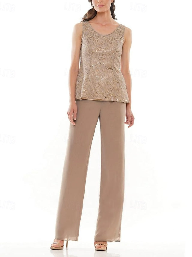 Piece the Pantsuit Bride Elegant Mother Neck of Dress Crew 3