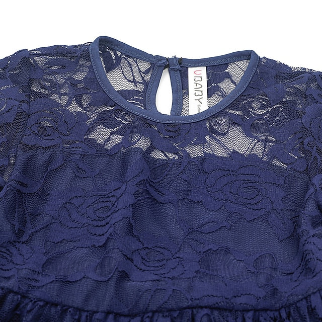 Long Girls' Solid Colored Girl Kids Dress Flower