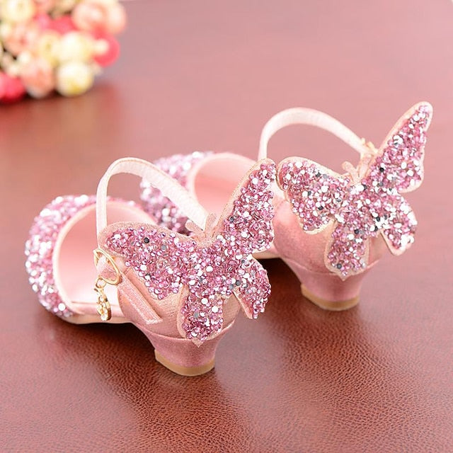 – Girls' Sparkling Butterfly-Embellished Ballet Flats