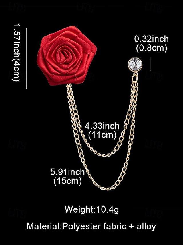 Chain – Lapel Red Men's Rose Pin with Gold Elegant