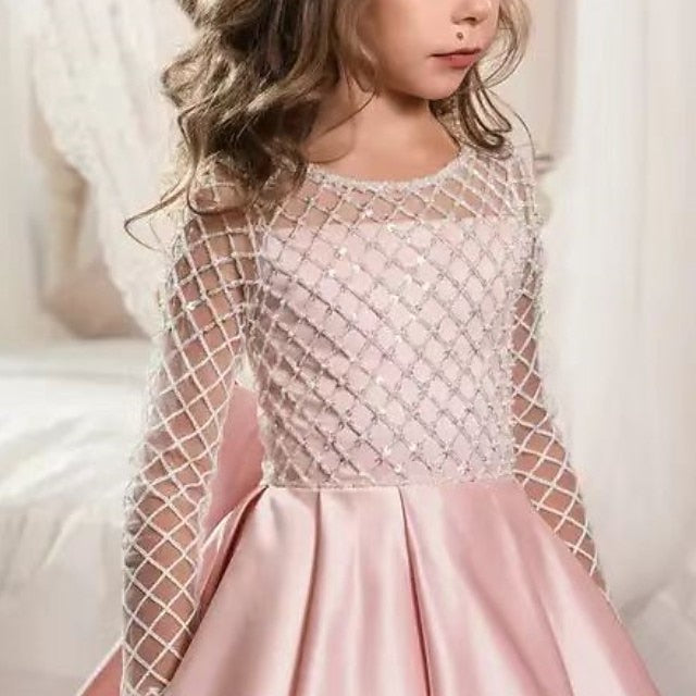 Color Girls' Party Long Girl Solid Kids Flower Dress