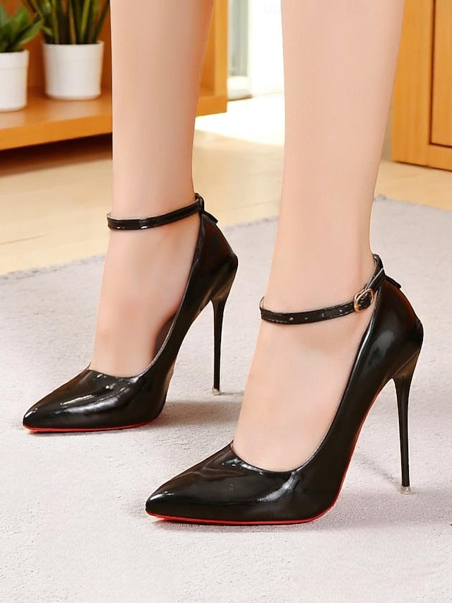 Stiletto Ankle Heels with Leather Women's Patent Black