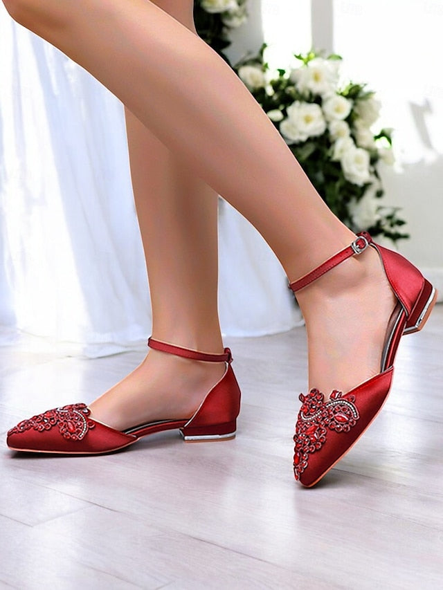– Gemstone Vintage Pointed-Toe Style Green Embellished Flats