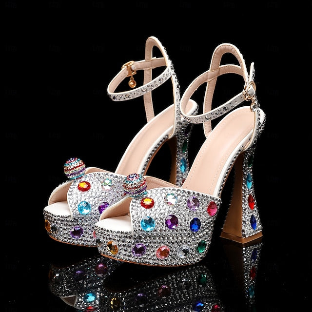 Sparkly Sandals Platform Women's Colorful – Rhinestone