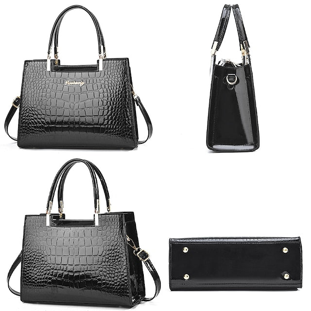 Sac à main élégant en cuir pour femme à motif crocodile noir |