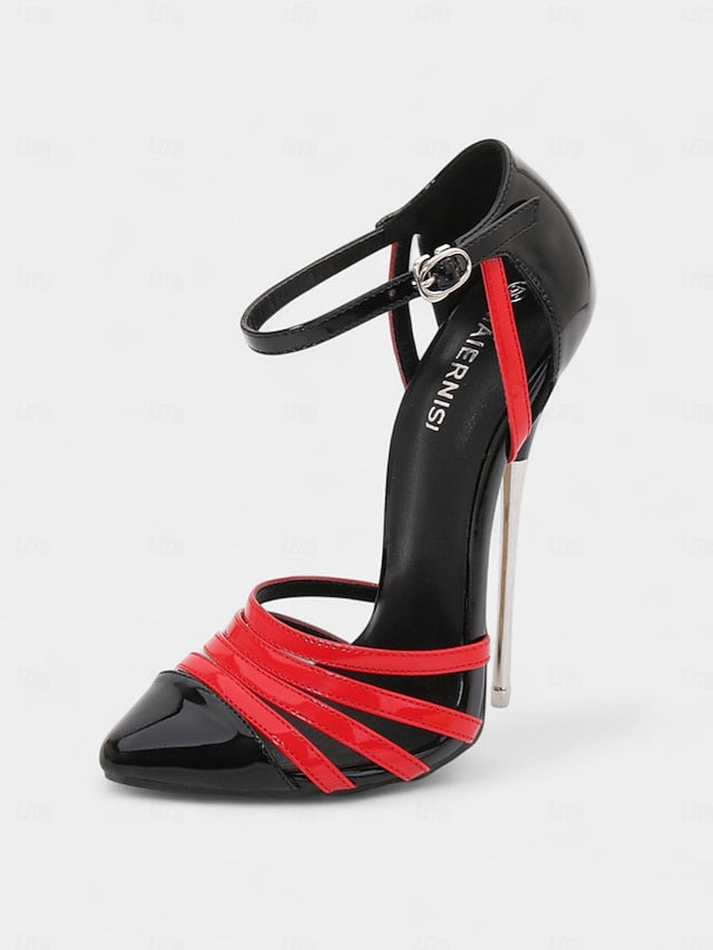 Women's Leather Patent Heels Stiletto and - Black Red