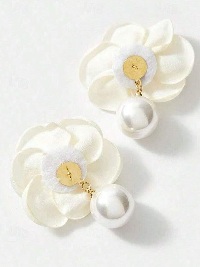 Earrings Faux Pearl Flower Elegant Stud Drop Women's with