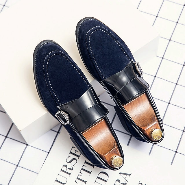 with Leather and Strap Metal Men's Loafers Suede Patent