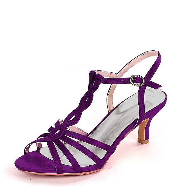 Sandals Strappy Women's – Satin Mid-Heel Purple Elegant