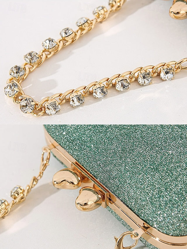 with Clutch Sage Rhinestone Green Evening Glitter Women's