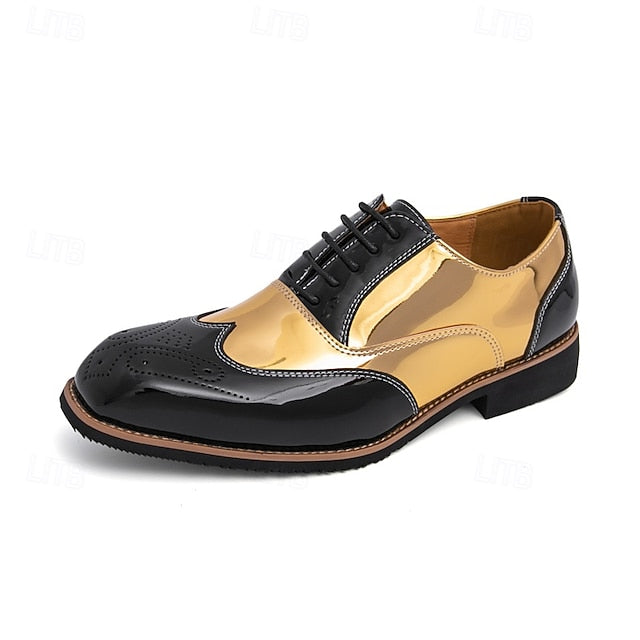 Gold and Men's Oxford with Leather Shoes Black Patent