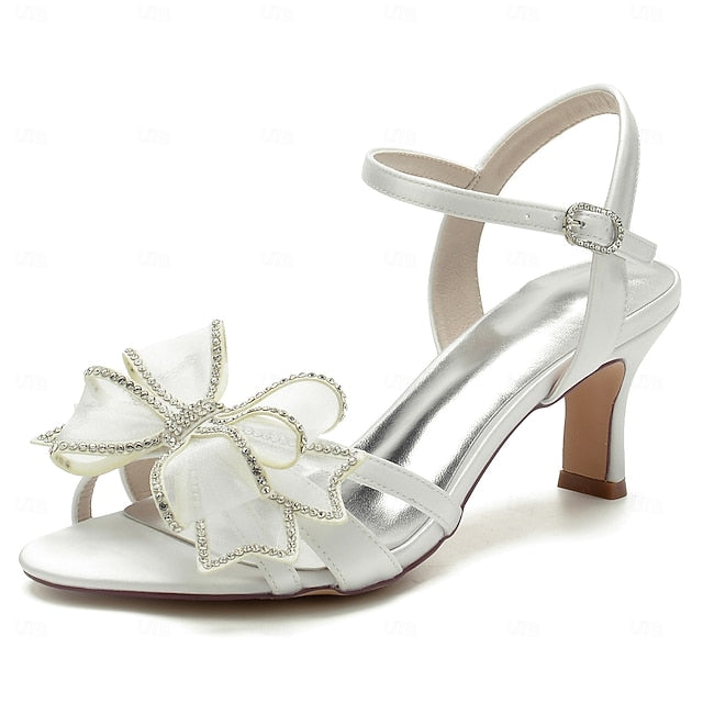 Luxury Detail Sandals Bridal with Bow Rhinestone Kitten Heel –