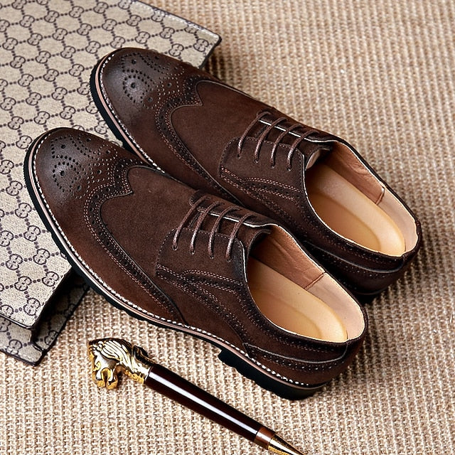 Brogue – Lace-Up Men's Derby Shoes Vintage Dress Brown