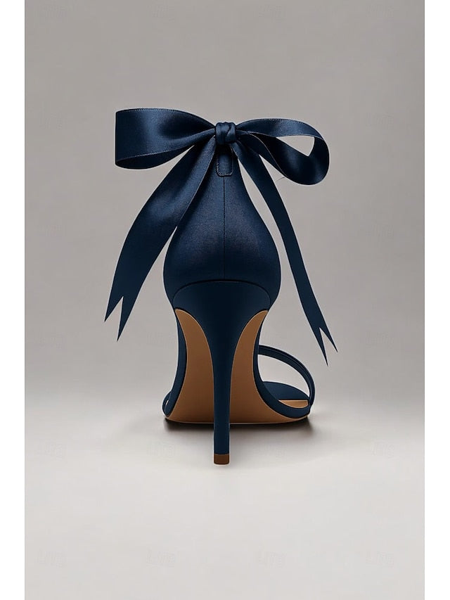 Satin Ankle Strap – Heel Navy Sandals Pearl High Women's