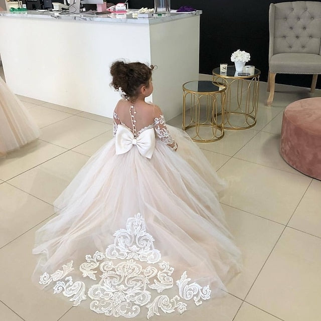 Kids Color Girl Dress Flower Long Solid Party Girls'