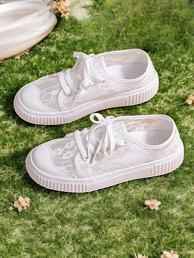 Women Wedding Lace Shoes Sneakers – Floral for Casual Bridal