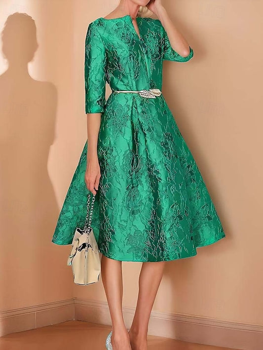 V Tea Dress Bride Mother Elegant of Neck Minimalist the A-Line