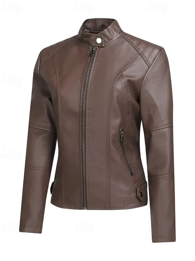 Faux Jacket Pocket Comfortable Leather Zipper Women's