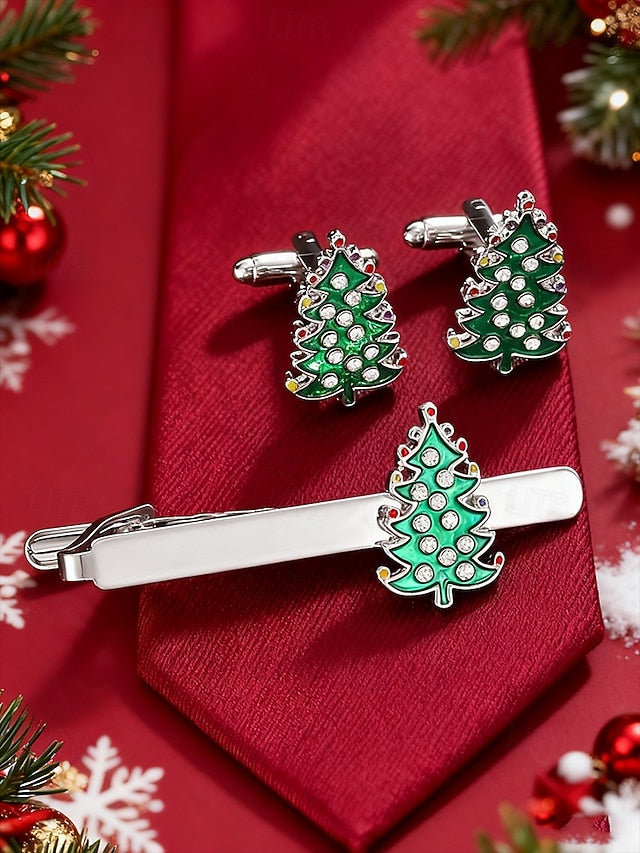Clip Set Tie - Cufflinks Festive Men's and Tree Christmas