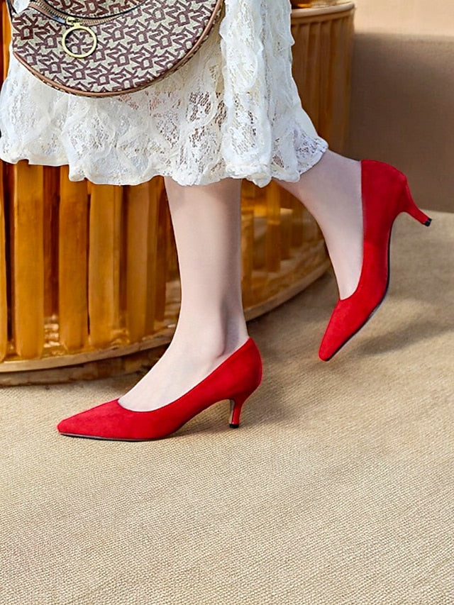 Women's Kitten with Emerald Pumps Suede Green Pointed-Toe