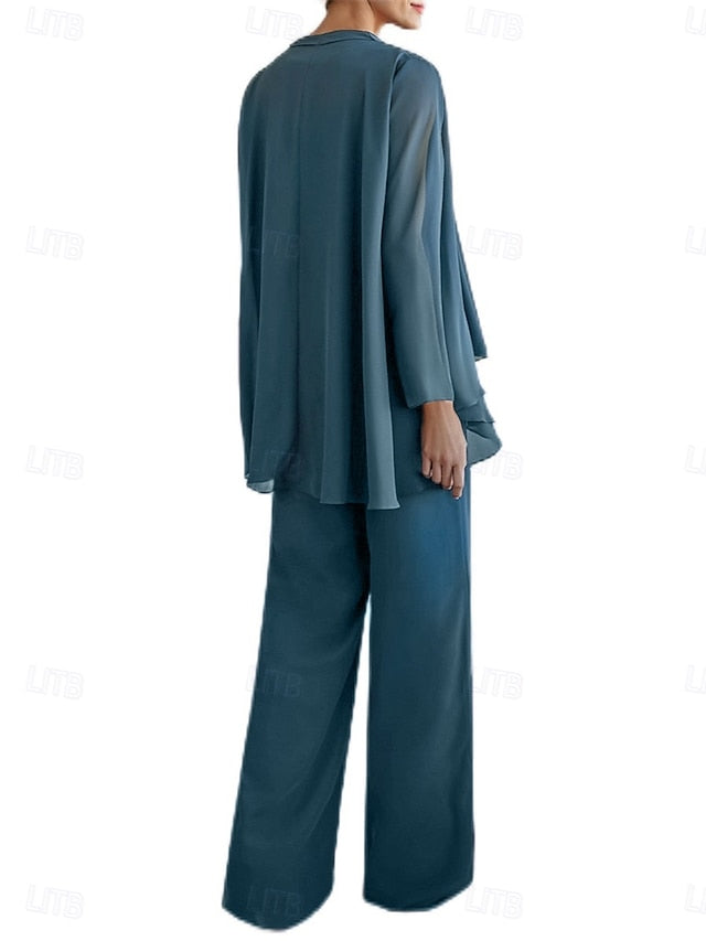 Mother Pantsuit Bride Elegant Crew Piece of Dress 3 Neck the