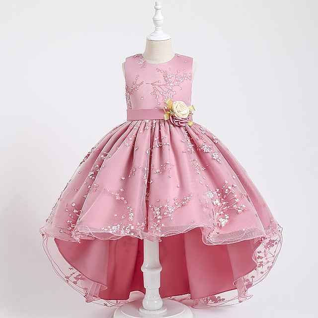 Dress Colored Girls' Kids Solid Wedding Floral Sleeveless