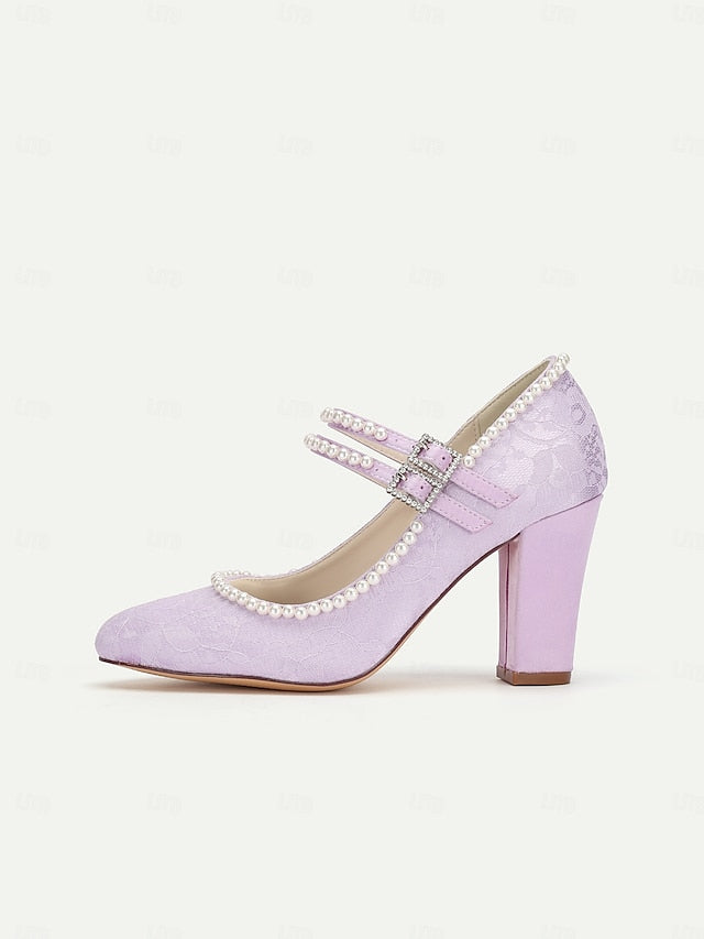 Lace Pearl Jane Women's Embellished - Purple Mary Heels