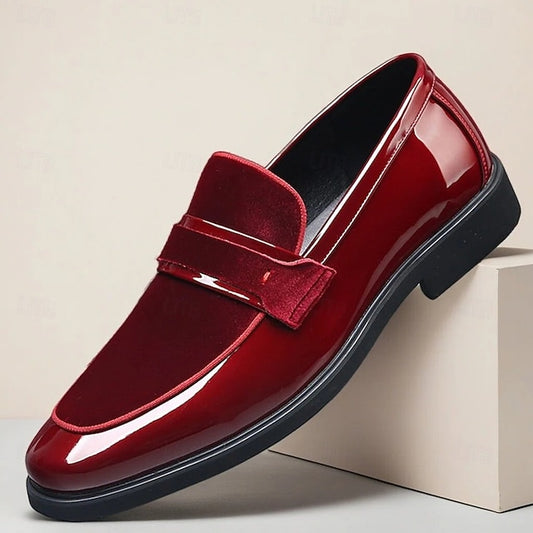 Men's Leather with Velvet Red Loafers – Sleek Design Faux
