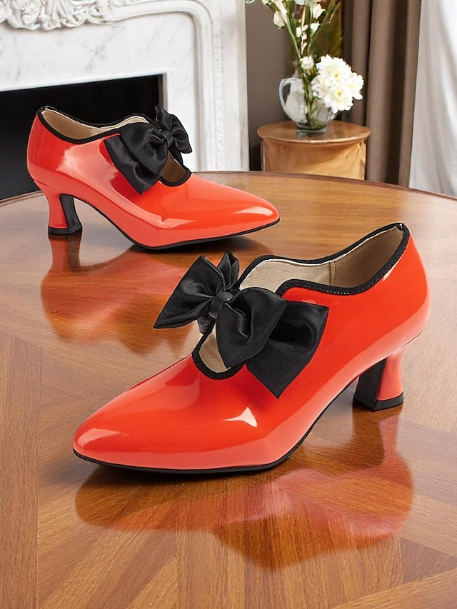 Red Vintage 1920s Women's – Shoes Low Leather Heel Patent