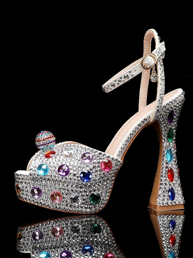 Heel Women's High with Rhinestone Platform Matching Sandals