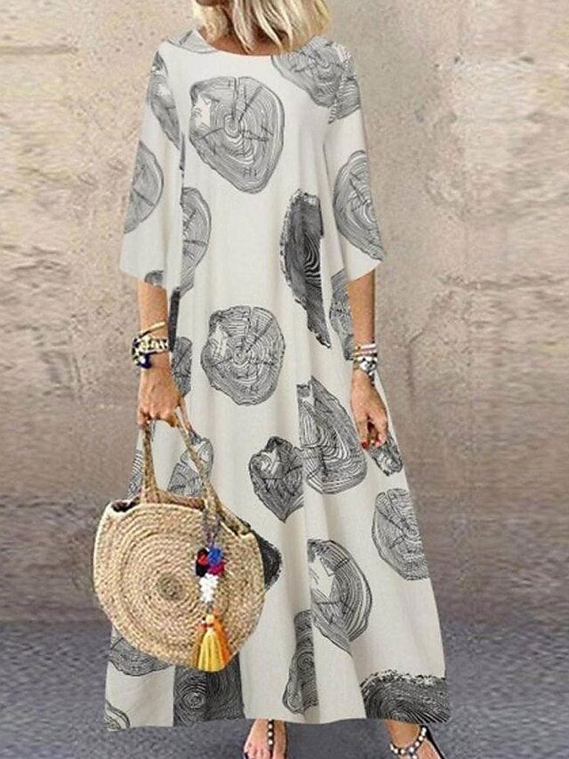 Women's Maxi Dress Faux Cotton Linen Casual Dress Elegant