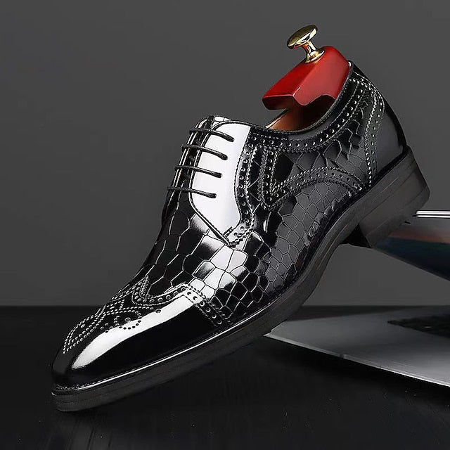 Patent Oxford Brogue Burgundy with Men's Leather Shoes