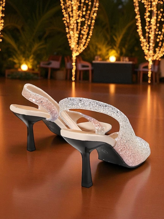 - Slingback Women's Sandals Glitter Toe Square Stiletto