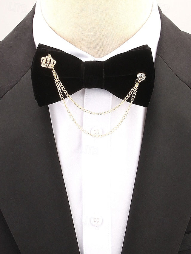 Detail Tie Velvet Men's – Bow and with Crown Chain