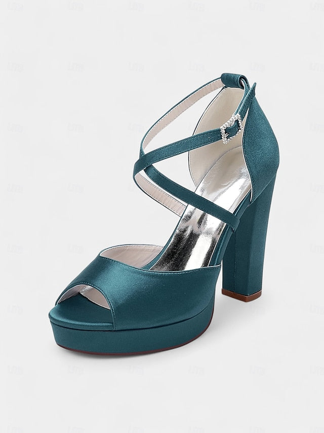 Heel and Women's Peep Platform Sandals High Toe Satin with