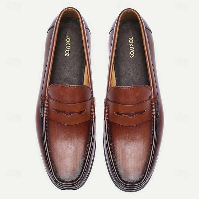 with Shoes Men's Penny Loafers Leather Brown Slip-On