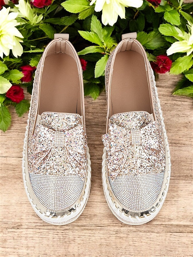 Rhinestone Sparkling Women Loafers Slip-On for – Glittery