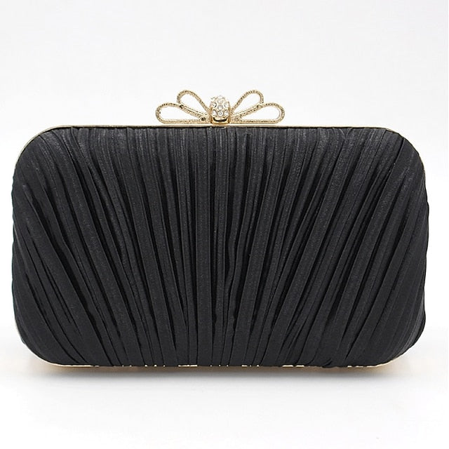 Clutch Bag Elegant Bow – Rhinestone Women's Pleated White