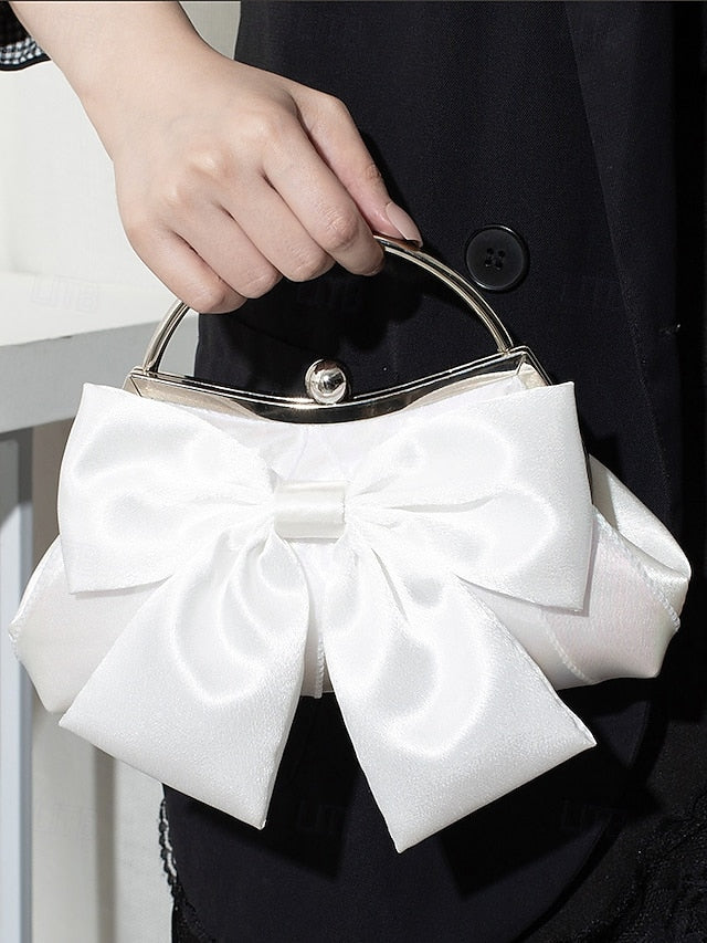 Elegant Women's Bow Clutch – Satin Pearl Bag Evening
