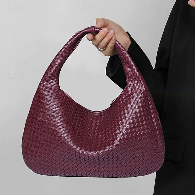 Woven Bag Faux – Burgundy Leather Hobo Women's Chic