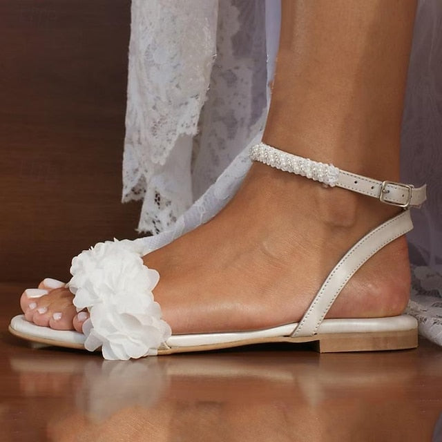 Lace Sandals Daily Shoes Wedding White Heel Flat Women's