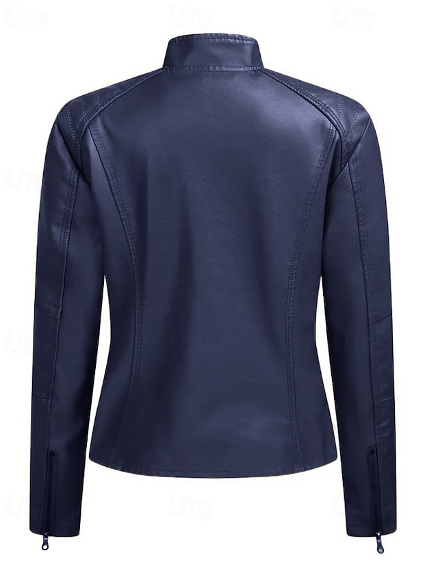 Faux Jacket Pocket Comfortable Leather Zipper Women's