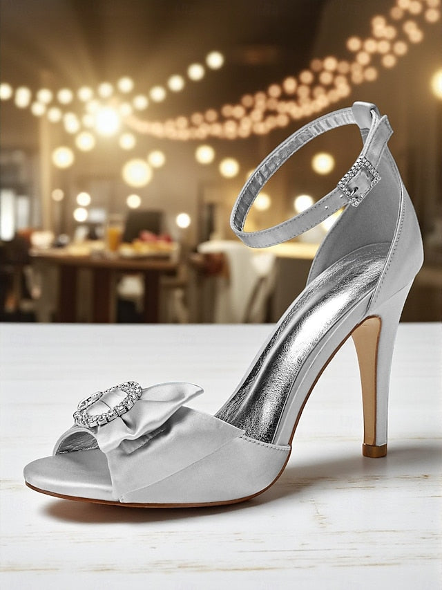 Rhinestone Women's Purple High with Satin Heel Sandals