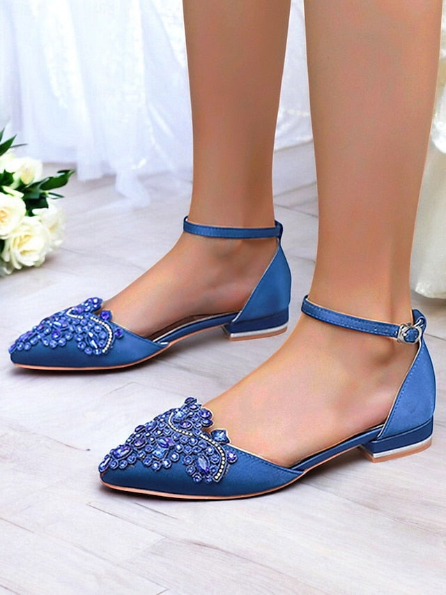– Gemstone Vintage Pointed-Toe Style Green Embellished Flats